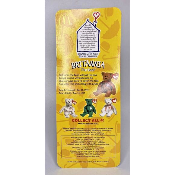 2000 ty mcdonalds beanie baby legends "brittania" retired british bear bb12 - Picture 2 of 2